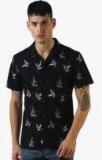 Sheltr Black Printed Slim Fit Casual Shirt Men