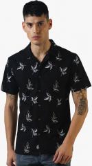 Sheltr Black Printed Slim Fit Casual Shirt men