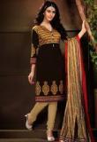 Shonaya Brown Embroidered Dress Material Women