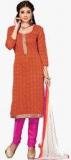 Shonaya Orange Checked Dress Material Women