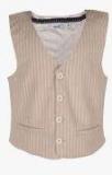 Shoppertree Beige Striped Waist Coat Girls