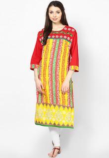 Shree Cotton Yellow Embroidered Kurta women