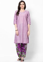 Shree Mauve Printed Cotton Kurta With Patiala Salwar Women