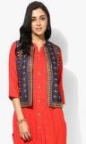 Shree Navy Blue Embroidered Denim Ethnic Jacket Women