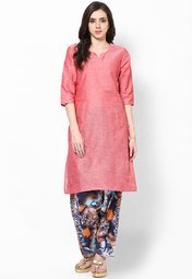 Shree Pink Printed Cotton Kurta With Patiala Salwar Women