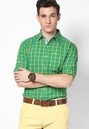 Silver Streak Checks Green Slim Fit Casual Shirt Men