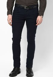 Silver Streak Solid Navy Blue Slim Fit Chinos Men