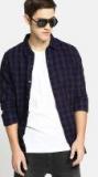 Single Navy Blue & Brown Slim Fit Checked Casual Shirt Men