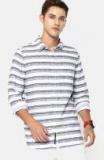 Single White & Blue Slim Fit Striped Casual Shirt Men