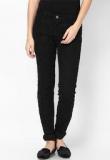 Sisters Point Black Pants With Lace Floral Self Pattern Women