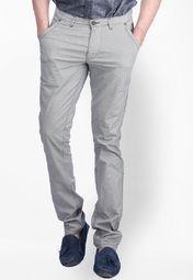 Sixth Element Solid Grey Casual Trouser Men