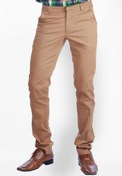 Sixth Element Solid Khaki Casual Trouser Men