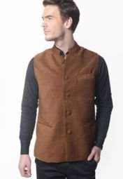 Skookie Solid Brown Ethnic Jacket Men