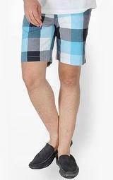 Slub Checks Blue Shorts Men