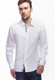 Slub Solid White Casual Shirt men