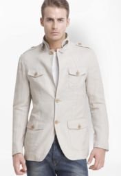 Smokestack Solid Beige Blazer Men