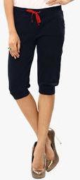 Softwear Navy Blue Solid Capri Women