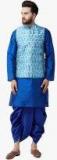 Sojanya Blue Solid Kurta Dhoti Pants With Nehru Jacket Men