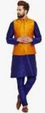 Sojanya Blue Solid Kurta Pyjama With Jacket Men