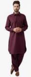 Sojanya Burgundy Solid Kurta Pyjama Men