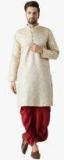 Sojanya Cream Self Pattern Kurta Dhoti Men