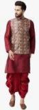 Sojanya Maroon Solid Kurta Dhoti Pants With Nehru Jacket men