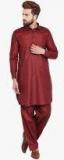 Sojanya Maroon Textured Kurta With Pyjama Men