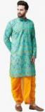 Sojanya Sea Green Printed Kurta Dhoti Pants Men