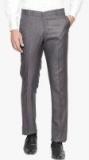 Solemio Charcoal Self Design Comfort Slim Fit Formal Trouser Men