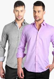 Solemio Pack Of 2 Multicoloured Solid Slim Fit Casual Shirts men