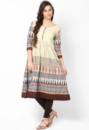 Span Regular Fit Beige Kurta Women