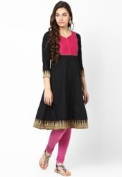 Span Regular Fit Black Kurta Women