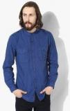 Splash Blue Solid Casual Shirt Men