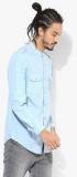 Splash Light Blue Solid Casual Shirt Men