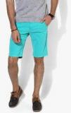 Spykar Aqua Blue Solid Slim Fit Shorts men