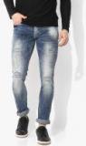 Spykar Blue Skinny Fit Low Rise Mildly Distressed Jeans Men