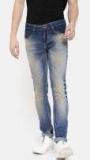 Spykar Blue Skinny Fit Low Rise Mildly Distressed Stretchable Jeans Men