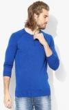 Spykar Blue Solid Slim Fit Henley T Shirt men