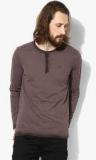 Spykar Brown Solid Slim Fit Henley T Shirt Men