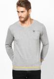 Spykar Grey Melange V Neck T Shirt Men