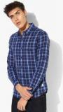 Spykar Navy Blue Checked Slim Fit Casual Shirt Men