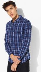 Spykar Navy Blue Checked Slim Fit Casual Shirt men