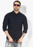 Spykar Navy Blue Regular Fit Printed Casual Shirt Men