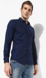 Spykar Navy Blue Solid Slim Fit Casual Shirt Men