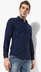 Spykar Navy Blue Solid Slim Fit Casual Shirt men