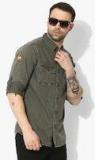 Spykar Olive Green Regular Fit Solid Casual Shirt men