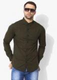 Spykar Olive Green Slim Fit Printed Casual Shirt men