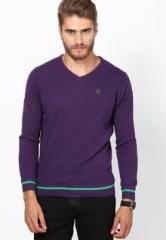 Spykar Purple V Neck T Shirt men