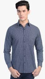 Srota Navy Blue Printed Slim Fit Casual Shirt Men