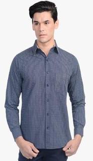 Srota Navy Blue Printed Slim Fit Casual Shirt men